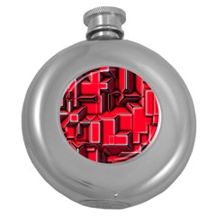 Background With Red Texture Blocks Round Hip Flask (5 Oz) by Amaryn4rt