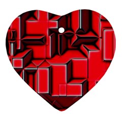 Background With Red Texture Blocks Heart Ornament (two Sides) by Amaryn4rt