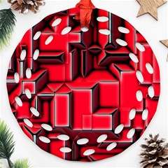 Background With Red Texture Blocks Round Filigree Ornament (two Sides)