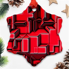 Background With Red Texture Blocks Snowflake Ornament (two Sides)