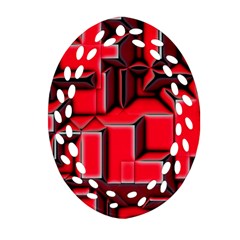 Background With Red Texture Blocks Oval Filigree Ornament (two Sides)