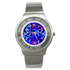 Blue Bee Hive Pattern Stainless Steel Watch by Amaryn4rt