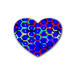 Blue Bee Hive Pattern Rubber Coaster (heart)  by Amaryn4rt