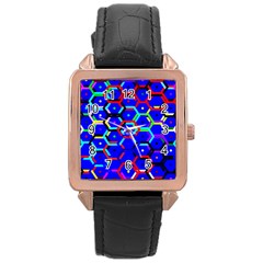 Blue Bee Hive Pattern Rose Gold Leather Watch  by Amaryn4rt