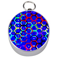 Blue Bee Hive Pattern Silver Compasses by Amaryn4rt