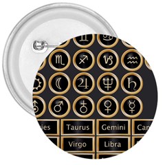 Black And Gold Buttons And Bars Depicting The Signs Of The Astrology Symbols 3  Buttons by Amaryn4rt