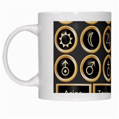 Black And Gold Buttons And Bars Depicting The Signs Of The Astrology Symbols White Mugs by Amaryn4rt