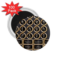 Black And Gold Buttons And Bars Depicting The Signs Of The Astrology Symbols 2 25  Magnets (100 Pack)  by Amaryn4rt