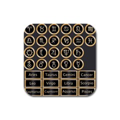 Black And Gold Buttons And Bars Depicting The Signs Of The Astrology Symbols Rubber Square Coaster (4 Pack)  by Amaryn4rt