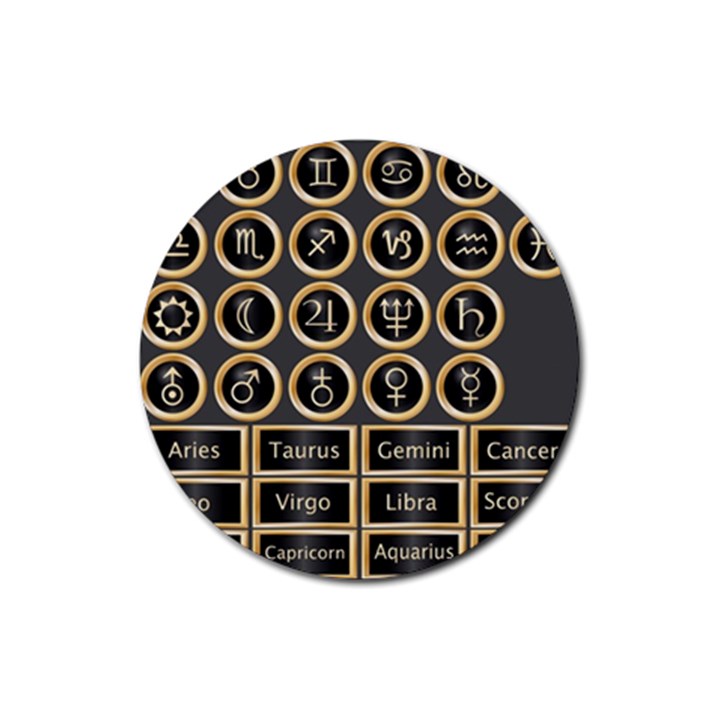 Black And Gold Buttons And Bars Depicting The Signs Of The Astrology Symbols Rubber Coaster (Round) 