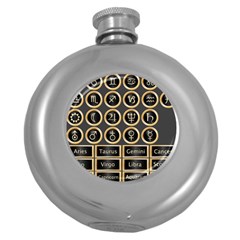 Black And Gold Buttons And Bars Depicting The Signs Of The Astrology Symbols Round Hip Flask (5 Oz) by Amaryn4rt