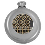 Black And Gold Buttons And Bars Depicting The Signs Of The Astrology Symbols Round Hip Flask (5 oz) Front