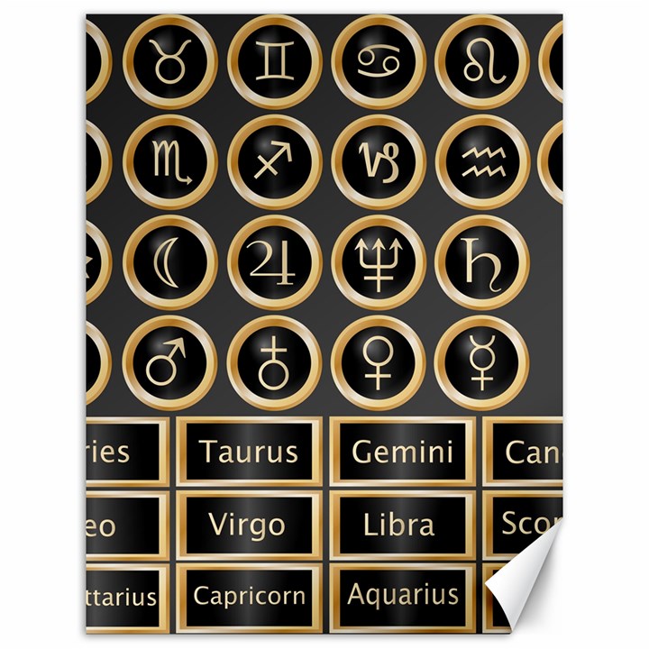 Black And Gold Buttons And Bars Depicting The Signs Of The Astrology Symbols Canvas 12  x 16  