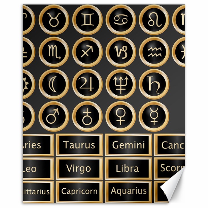 Black And Gold Buttons And Bars Depicting The Signs Of The Astrology Symbols Canvas 16  x 20  