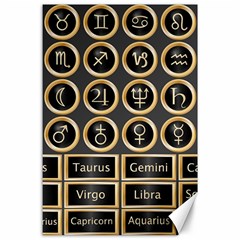 Black And Gold Buttons And Bars Depicting The Signs Of The Astrology Symbols Canvas 24  X 36  by Amaryn4rt