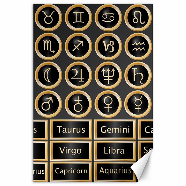 Black And Gold Buttons And Bars Depicting The Signs Of The Astrology Symbols Canvas 24  x 36 