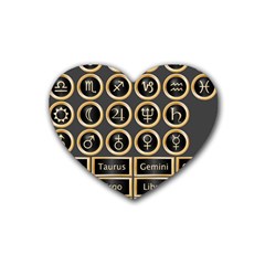 Black And Gold Buttons And Bars Depicting The Signs Of The Astrology Symbols Rubber Coaster (heart)  by Amaryn4rt