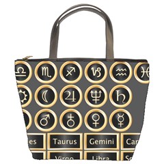 Black And Gold Buttons And Bars Depicting The Signs Of The Astrology Symbols Bucket Bags by Amaryn4rt