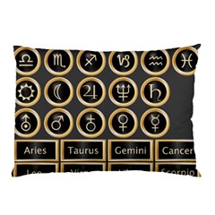 Black And Gold Buttons And Bars Depicting The Signs Of The Astrology Symbols Pillow Case by Amaryn4rt