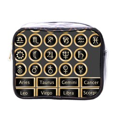 Black And Gold Buttons And Bars Depicting The Signs Of The Astrology Symbols Mini Toiletries Bags by Amaryn4rt