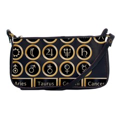 Black And Gold Buttons And Bars Depicting The Signs Of The Astrology Symbols Shoulder Clutch Bags by Amaryn4rt