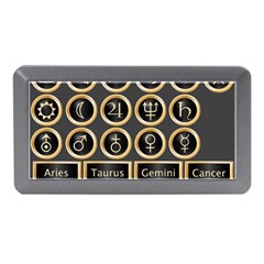 Black And Gold Buttons And Bars Depicting The Signs Of The Astrology Symbols Memory Card Reader (mini)