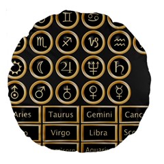 Black And Gold Buttons And Bars Depicting The Signs Of The Astrology Symbols Large 18  Premium Round Cushions by Amaryn4rt