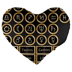 Black And Gold Buttons And Bars Depicting The Signs Of The Astrology Symbols Large 19  Premium Heart Shape Cushions by Amaryn4rt