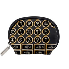 Black And Gold Buttons And Bars Depicting The Signs Of The Astrology Symbols Accessory Pouches (small)  by Amaryn4rt