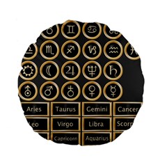 Black And Gold Buttons And Bars Depicting The Signs Of The Astrology Symbols Standard 15  Premium Flano Round Cushions by Amaryn4rt