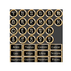 Black And Gold Buttons And Bars Depicting The Signs Of The Astrology Symbols Small Satin Scarf (square) by Amaryn4rt