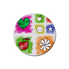 A Set Of Watercolour Icons Rubber Coaster (round)  by Amaryn4rt