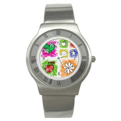 A Set Of Watercolour Icons Stainless Steel Watch by Amaryn4rt