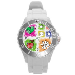 A Set Of Watercolour Icons Round Plastic Sport Watch (l) by Amaryn4rt