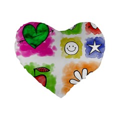 A Set Of Watercolour Icons Standard 16  Premium Heart Shape Cushions by Amaryn4rt