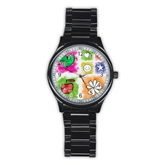 A Set Of Watercolour Icons Stainless Steel Round Watch by Amaryn4rt