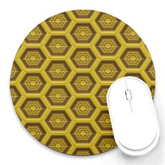 Golden 3d Hexagon Background Round Mousepads by Amaryn4rt