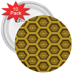 Golden 3d Hexagon Background 3  Buttons (10 Pack)  by Amaryn4rt