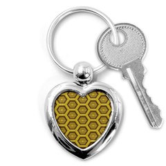 Golden 3d Hexagon Background Key Chains (heart)  by Amaryn4rt