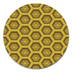 Golden 3d Hexagon Background Magnet 5  (round) by Amaryn4rt