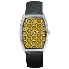 Golden 3d Hexagon Background Barrel Style Metal Watch by Amaryn4rt