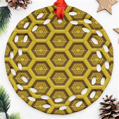 Golden 3d Hexagon Background Ornament (round Filigree)