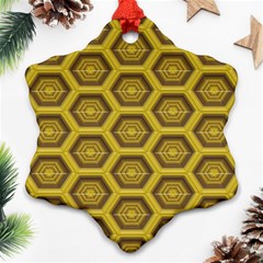 Golden 3d Hexagon Background Snowflake Ornament (two Sides)