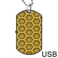 Golden 3d Hexagon Background Dog Tag Usb Flash (one Side)