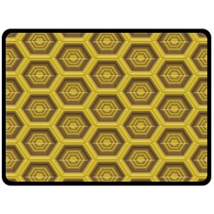 Golden 3d Hexagon Background Double Sided Fleece Blanket (large) 