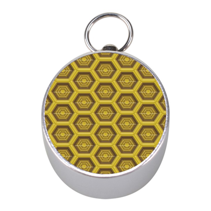 Golden 3d Hexagon Background Mini Silver Compasses