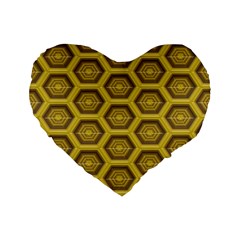 Golden 3d Hexagon Background Standard 16  Premium Flano Heart Shape Cushions