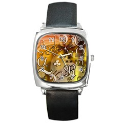 Symbols On Gradient Background Embossed Square Metal Watch