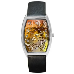 Symbols On Gradient Background Embossed Barrel Style Metal Watch