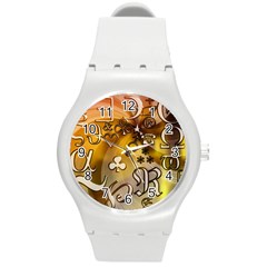 Symbols On Gradient Background Embossed Round Plastic Sport Watch (M)